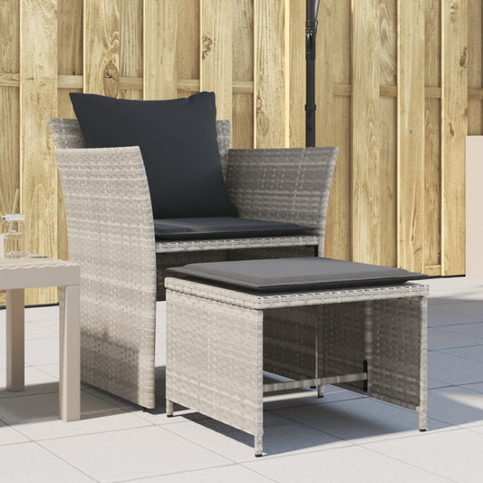 Garden Chair with Footrest in Light Gray Polyrattan