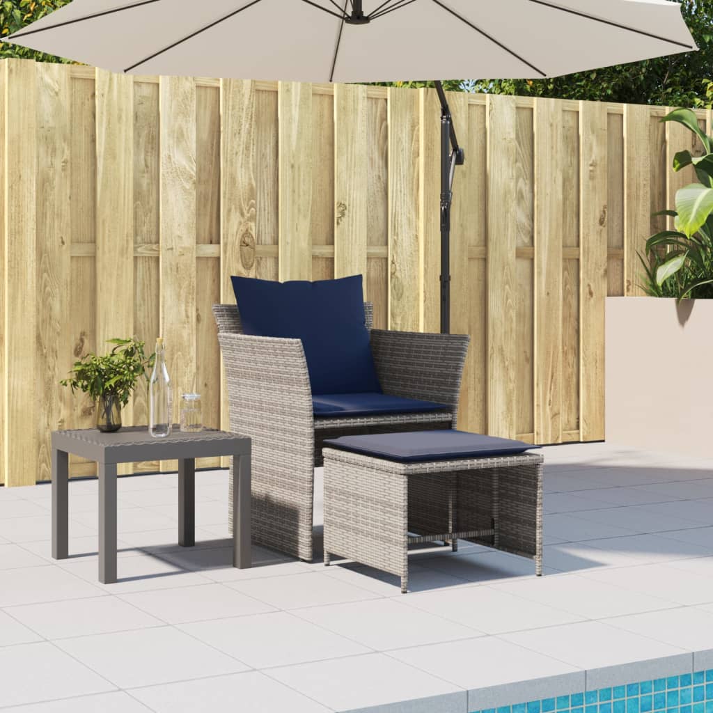 Poltrona da Giardino con Poggiapiedi Grigia in Polyrattan | homemem39