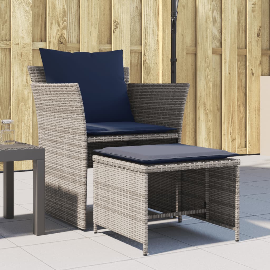 Poltrona da Giardino con Poggiapiedi Grigia in Polyrattan | homemem39