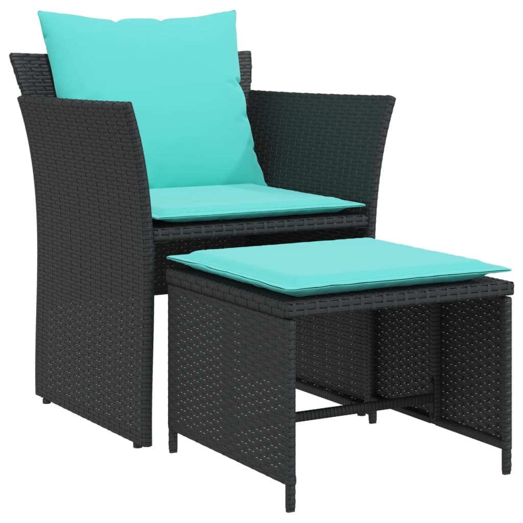 Poltrona da Giardino con Poggiapiedi in Polyrattan Nero | homemem39