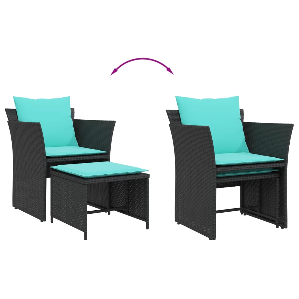 Poltrona da Giardino con Poggiapiedi in Polyrattan Nero | homemem39