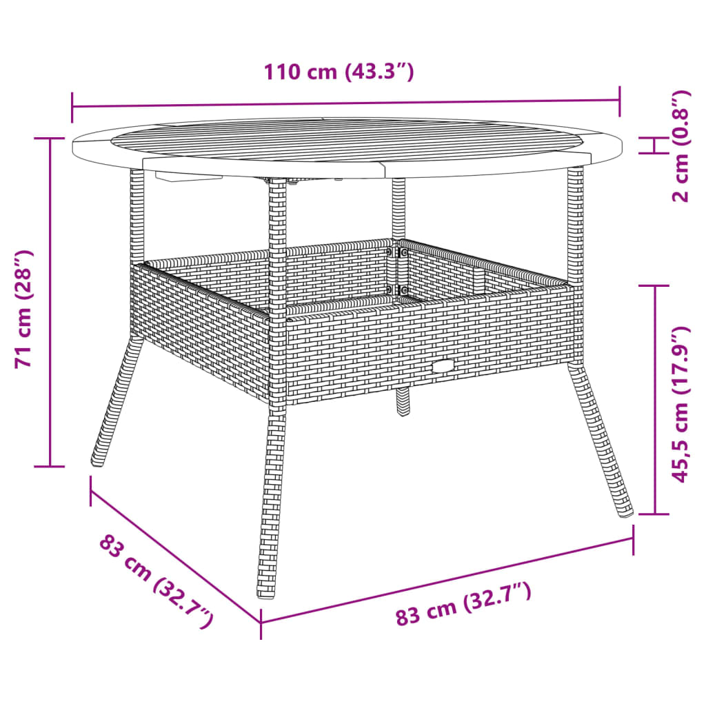 Garden Table Black Acacia Wood Top Ø110x71 cm Polyrattan