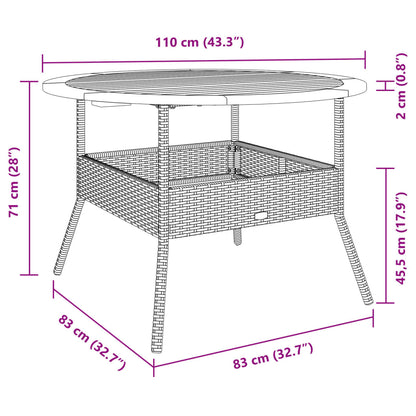 Tavolo Giardino Piano Legno Acacia Nero Ø110x71 cm Polyrattan