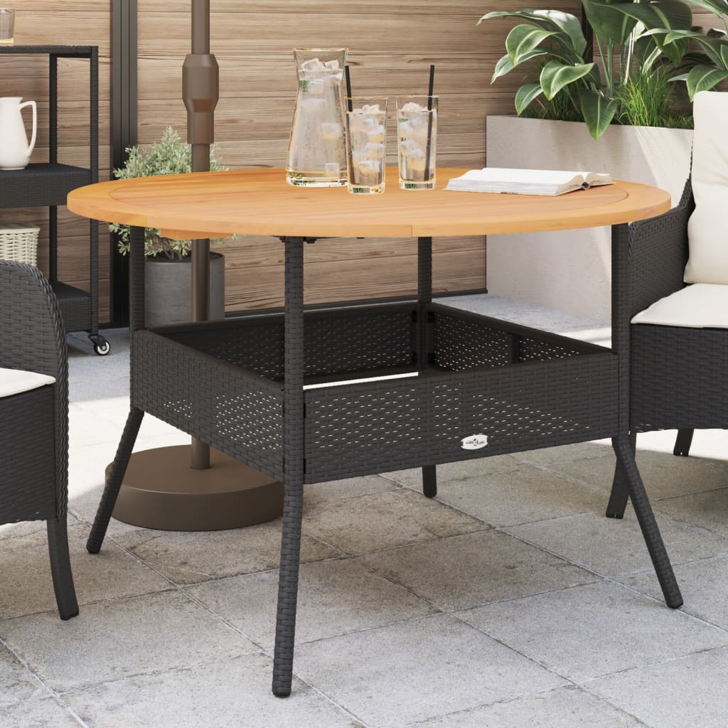 Garden Table Black Acacia Wood Top Ø110x71 cm Polyrattan