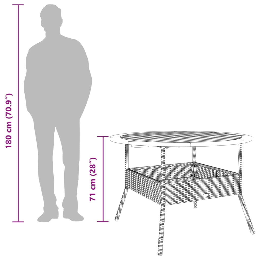 Garden Table Gray Acacia Wood Top Ø110x71 cm Polyrattan