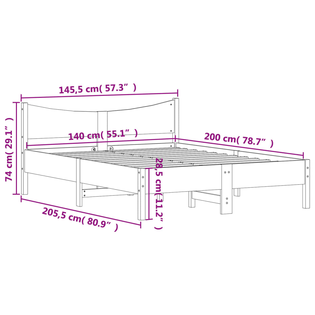 Giroletto senza Materasso Marrone Cera 140x200cm Massello Pino | homemem39