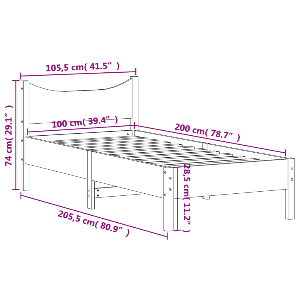 Letto senza Materasso Marrone Cera 100x200 cm in Legno di Pino - homemem39