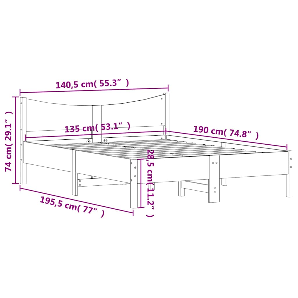 Letto senza Materasso 135x190 cm in Legno Massello di Pino | homemem39