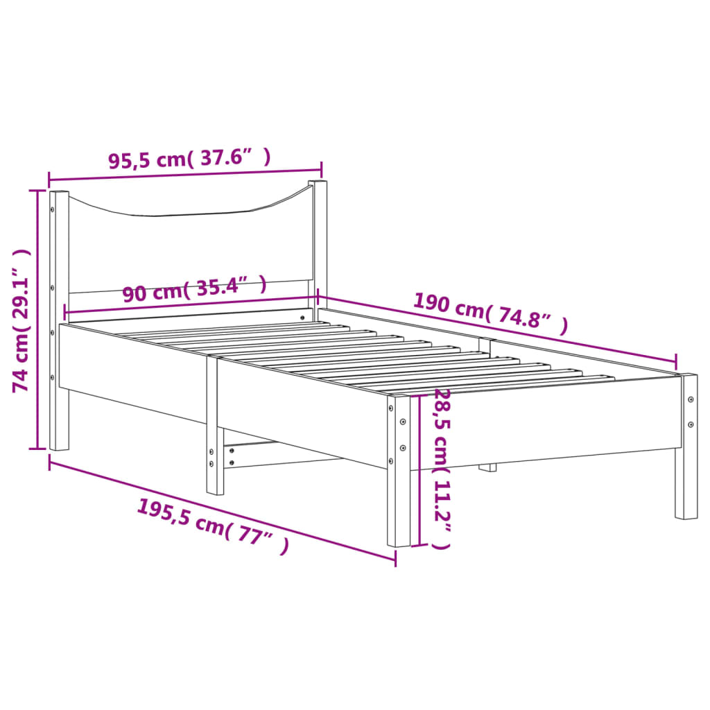 Letto senza Materasso Marrone Cera 90x190 cm in Legno di Pino | homemem39