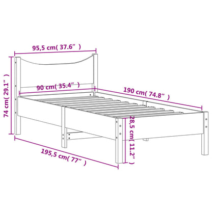 Letto senza Materasso Marrone Cera 90x190 cm in Legno di Pino | homemem39