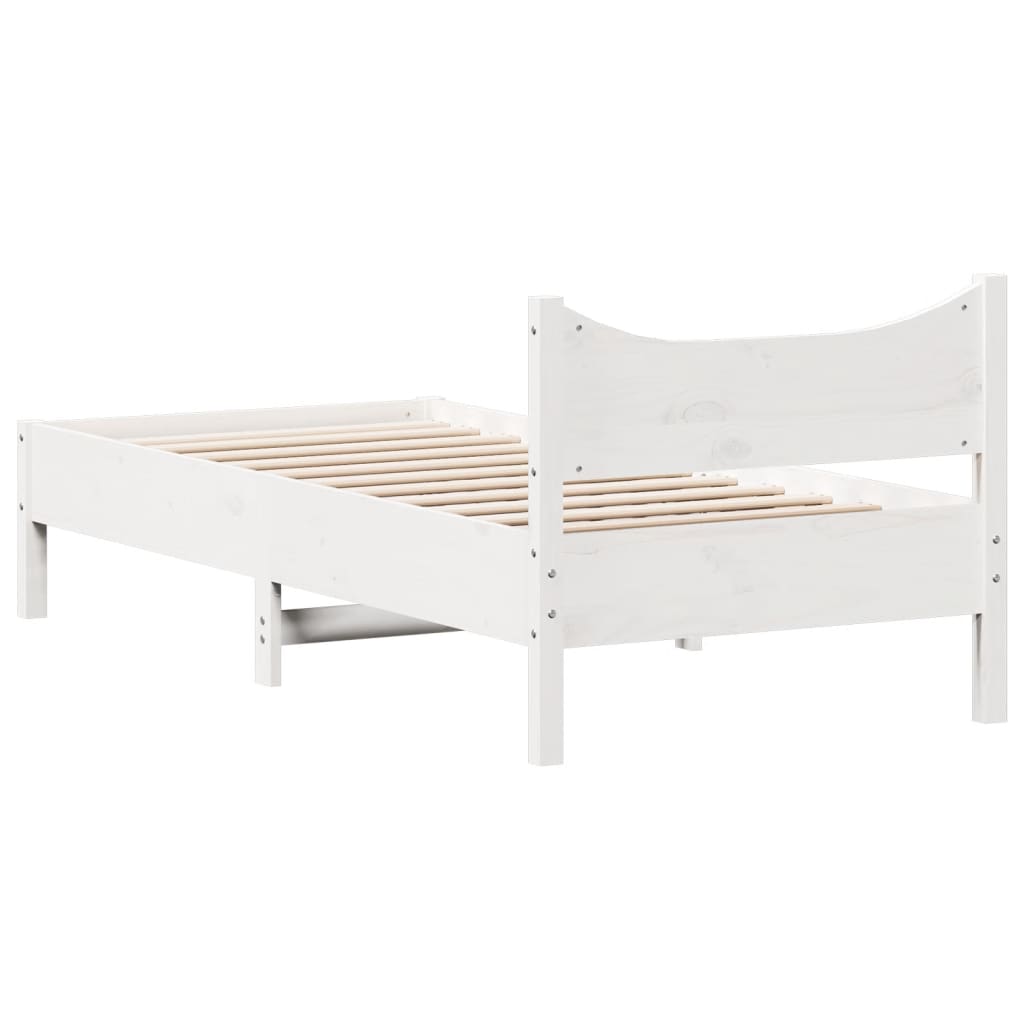 Letto senza Materasso Bianco 75x190 in Legno Massello di Pino - homemem39