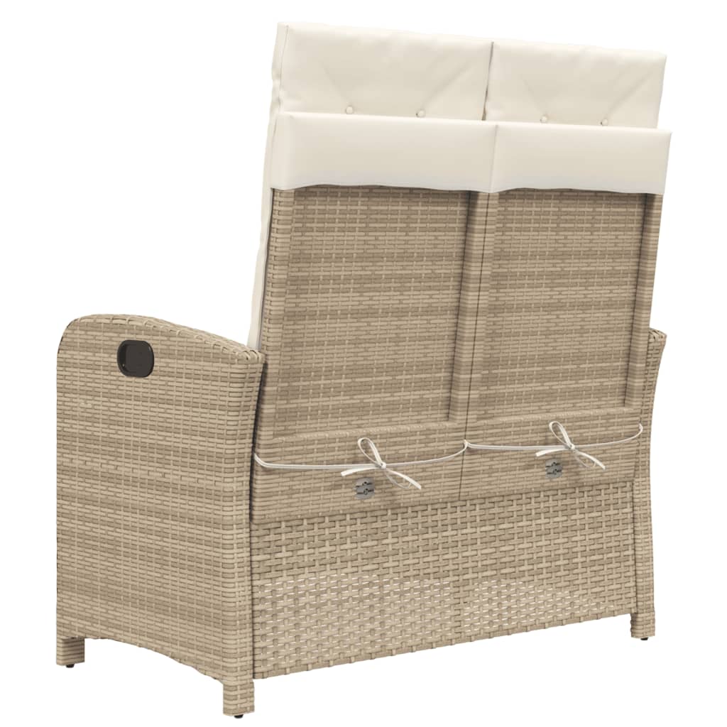 Panca Reclinabile da Giardino con Cuscini Beige in Polyrattan