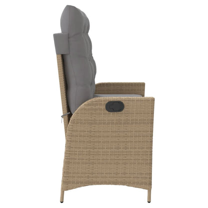 Panca Reclinabile da Giardino con Cuscini Beige in Polyrattan