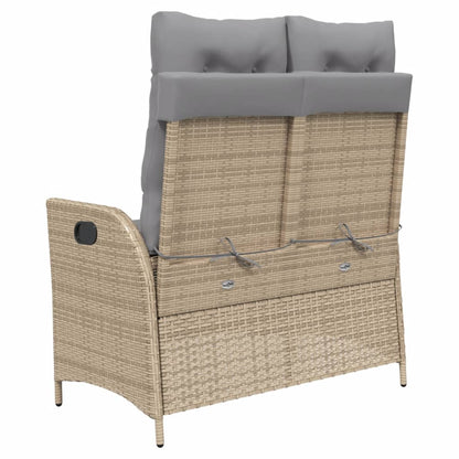 Panca Reclinabile da Giardino con Cuscini Beige in Polyrattan