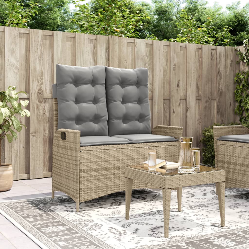 Panca Reclinabile da Giardino con Cuscini Beige in Polyrattan