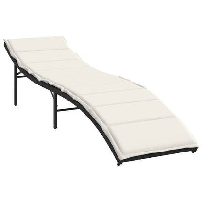 Sun lounger with black cushion 55x199x50 cm in polyrattan
