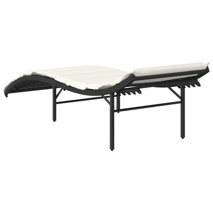 Sun lounger with black cushion 55x199x50 cm in polyrattan