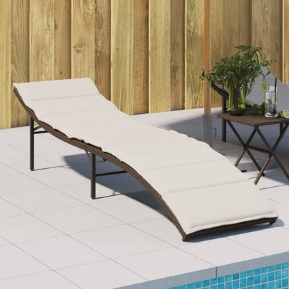 Sun lounger with brown cushion 55x199x50 cm Polyrattan