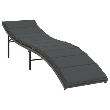 Sun lounger with gray cushion 55x199x50cm in polyrattan