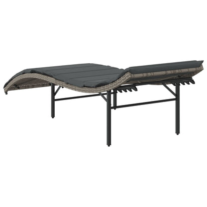 Sun lounger with gray cushion 55x199x50cm in polyrattan