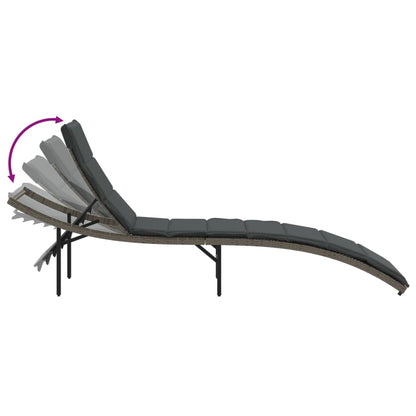 Sun lounger with gray cushion 55x199x50cm in polyrattan