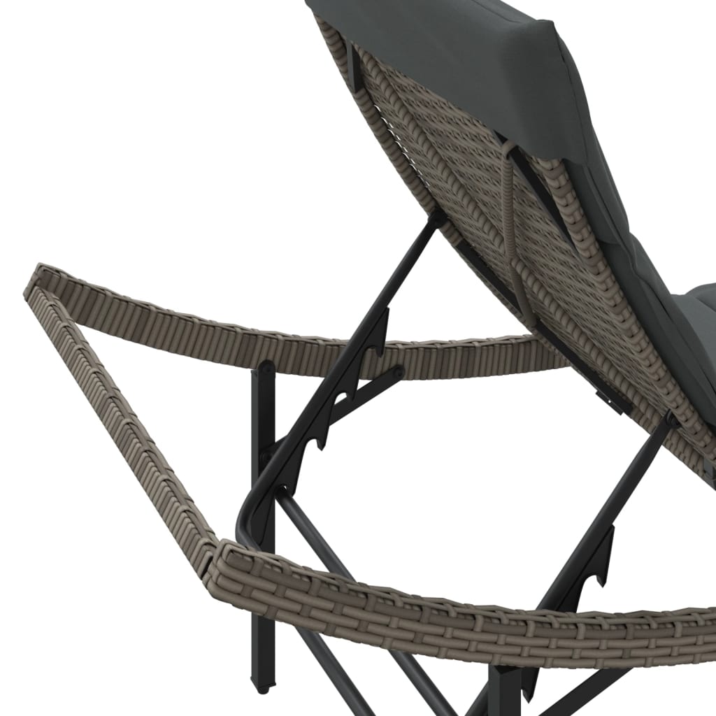 Sun lounger with gray cushion 55x199x50cm in polyrattan