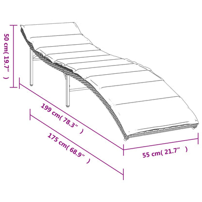 Sun lounger with gray cushion 55x199x50cm in polyrattan