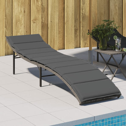 Sun lounger with gray cushion 55x199x50cm in polyrattan