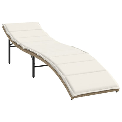 Sun lounger with Beige Cushion 55x199x50 cm in Polyrattan