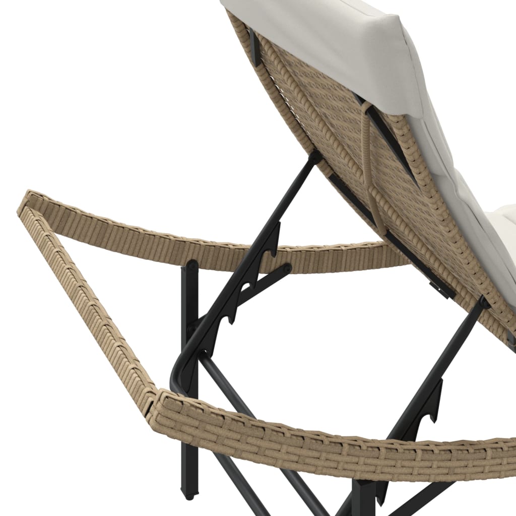 Sun lounger with Beige Cushion 55x199x50 cm in Polyrattan