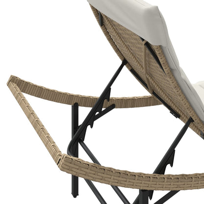 Lettino Prendisole con Cuscino Beige 55x199x50 cm in Polyrattan