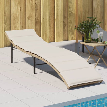 Sun lounger with Beige Cushion 55x199x50 cm in Polyrattan