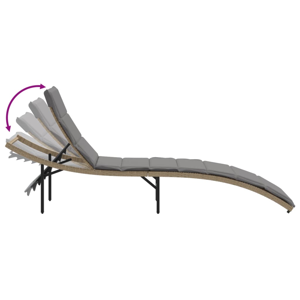 Sun Lounger with Beige Cushions 55x199x50 cm Polyrattan