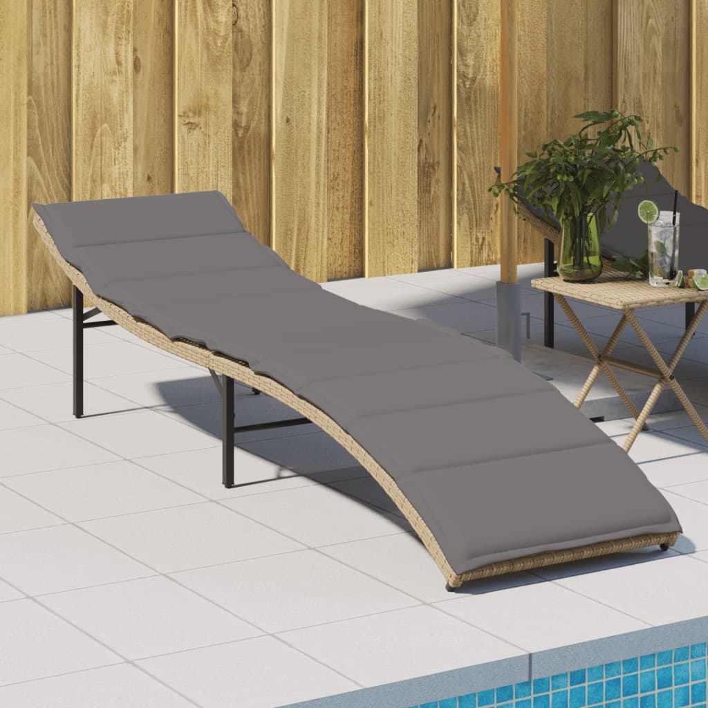 Lettino Prendisole con Cuscini Beige 55x199x50 cm Polyrattan