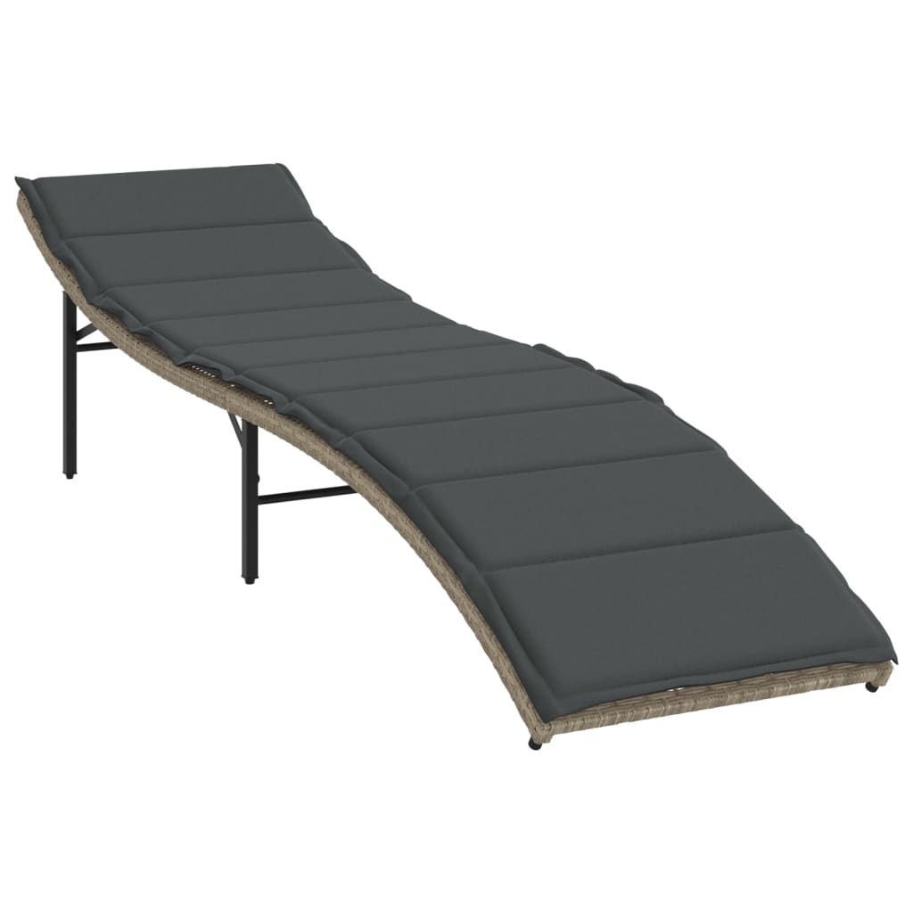 Sun lounger with gray cushion 55x199x50cm in polyrattan