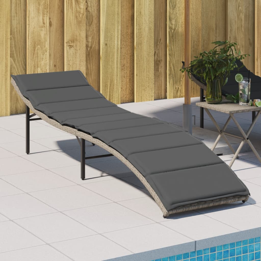 Sun lounger with gray cushion 55x199x50cm in polyrattan