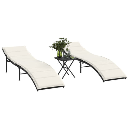 Lettini Prendisole 2 pz con Tavolino Nero in Polyrattan