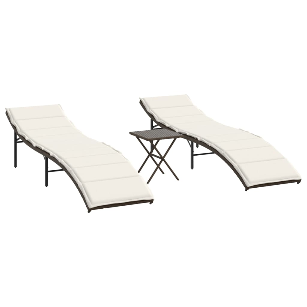 2 pcs Sun Loungers with Brown Polyrattan Table