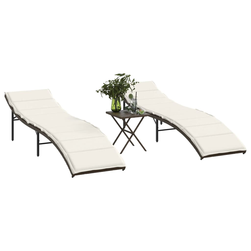 2 pcs Sun Loungers with Brown Polyrattan Table