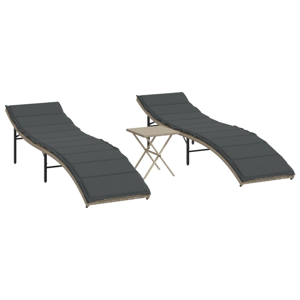 2pcs Sun Loungers with Light Gray Polyrattan Table