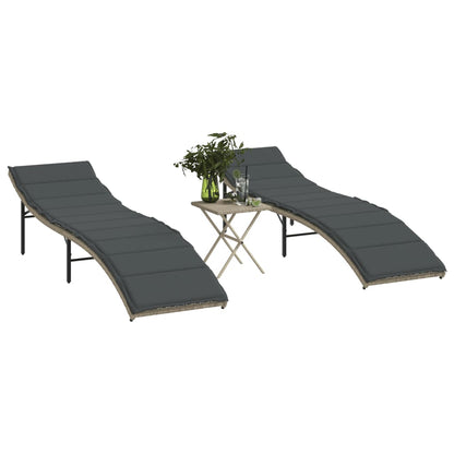 2pcs Sun Loungers with Light Gray Polyrattan Table