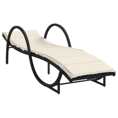 Sun lounger with black cushion 60x199x42 cm in polyrattan