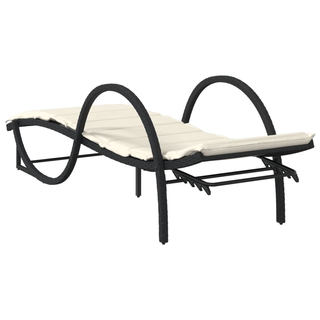 Sun lounger with black cushion 60x199x42 cm in polyrattan