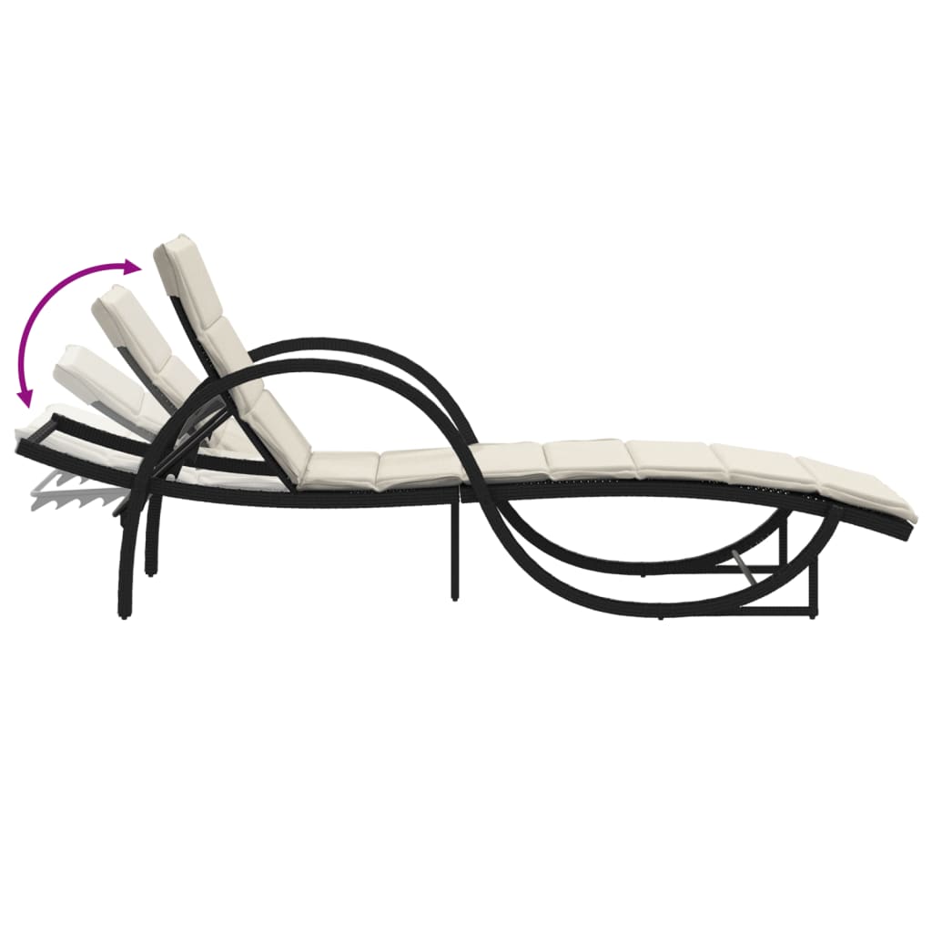 Sun lounger with black cushion 60x199x42 cm in polyrattan