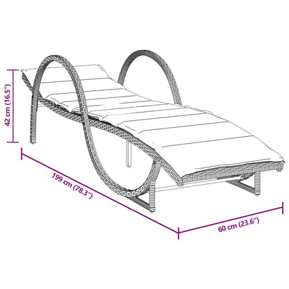 Lettino Prendisole con Cuscino Marrone 60x199x42 cm Polyrattan