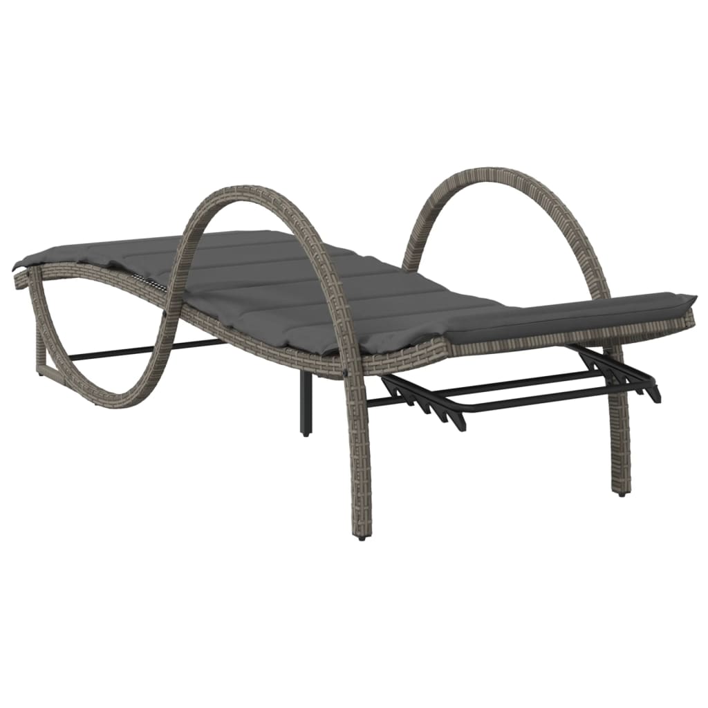 Sun lounger with gray cushion 60x199x42cm in polyrattan