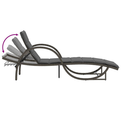 Sun lounger with gray cushion 60x199x42cm in polyrattan