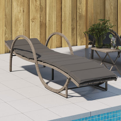 Sun lounger with gray cushion 60x199x42cm in polyrattan