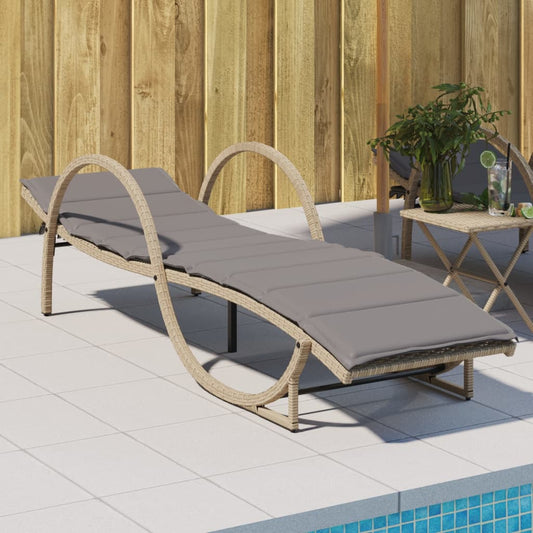 Sun Lounger with Beige Cushions 60x199x42 cm Polyrattan