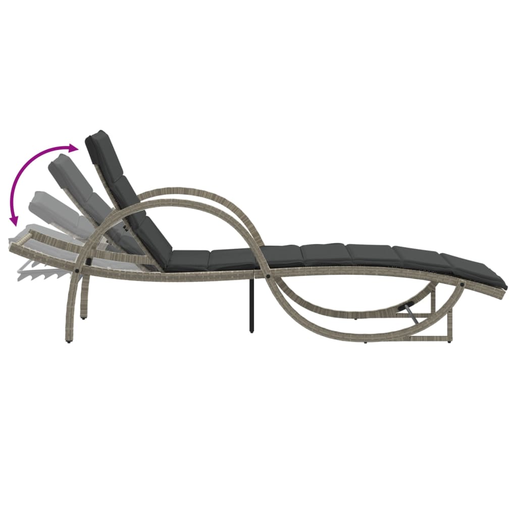 Sun lounger with gray cushion 60x199x42cm in polyrattan